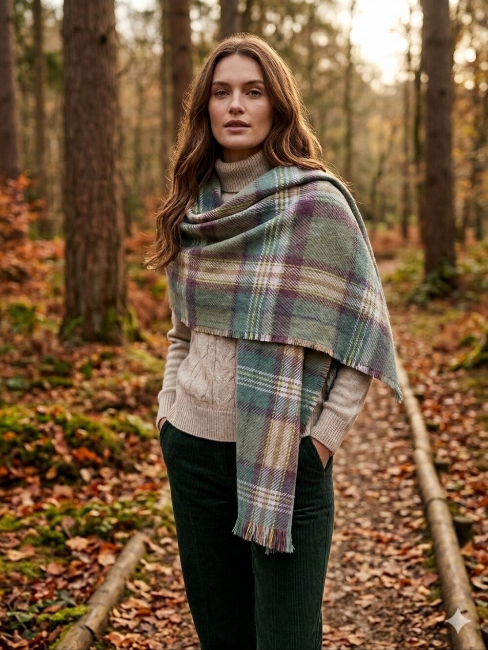 Roots Plaid & Herringbone Blanket Scarf Acrylic Two Sided Multicolour